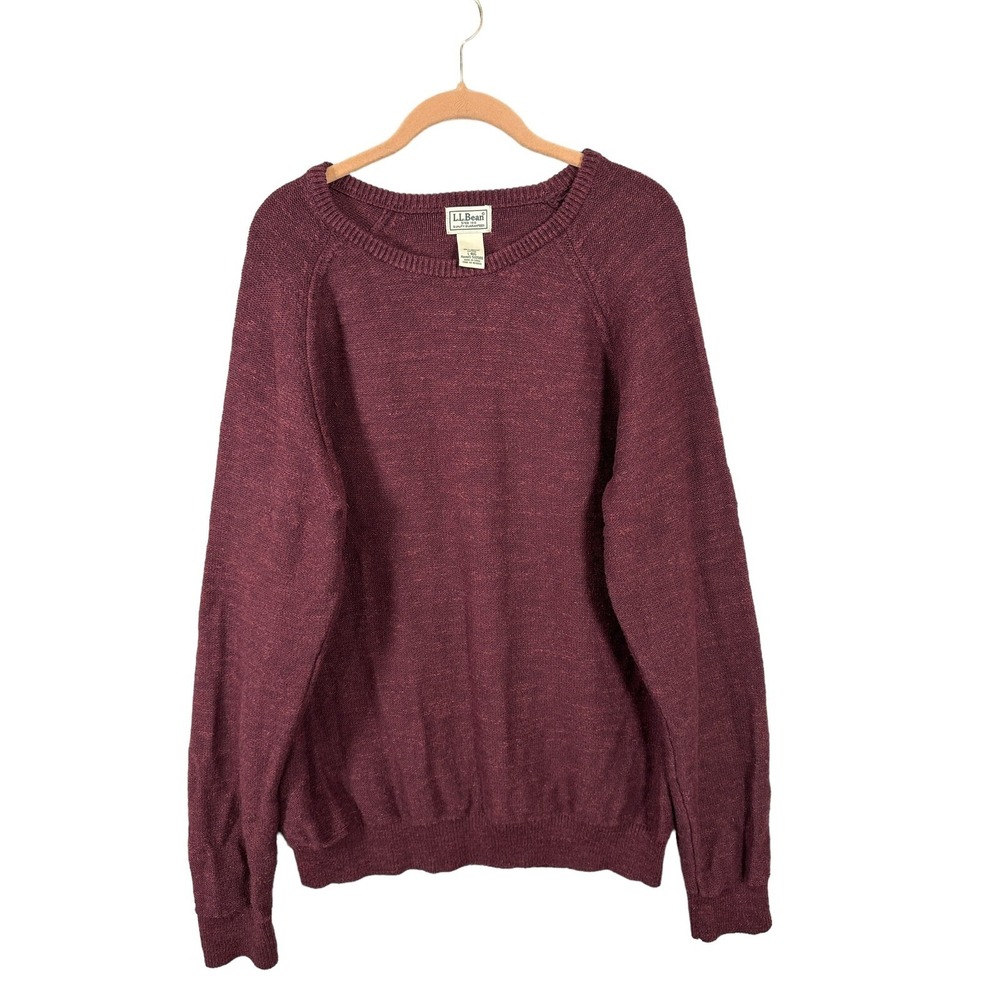 Vintage Mens LL Bean Large Sweater Burgundy Long Sleeve Pullover Round Neck